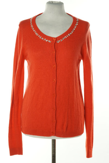 Kardigan pomarańczowy z biżuteryjnym wykończeniem