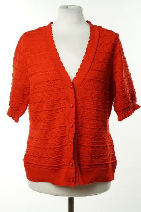Kardigan z krótkim rękawem czerwony ażurowy