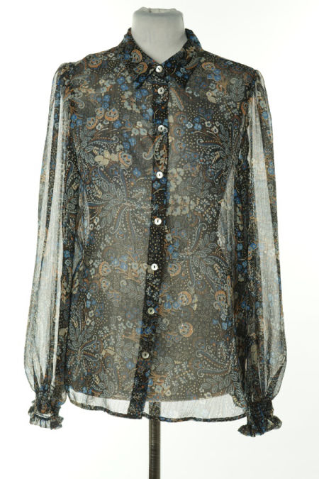 Koszula czarna w beżowo-niebieskie wzory