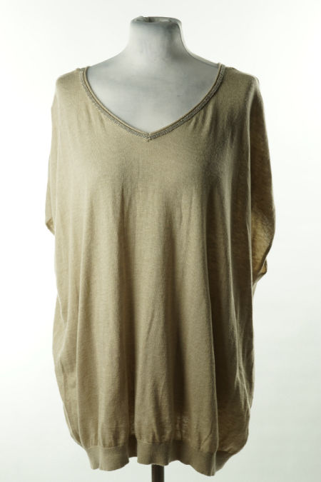 Bluzka sweterkowa beżowa ze zdobieniem przy dekolcie