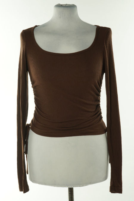 Bluzka z długim rękawem i ściągaczami brązowa 