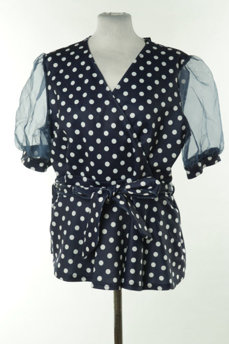 Bluzka granatowa w białe grochy z paskiem