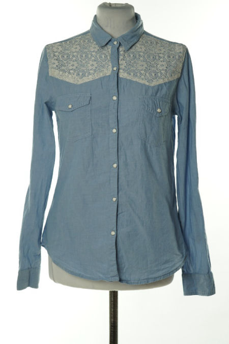 Koszula niebieska z wstawką koronkową