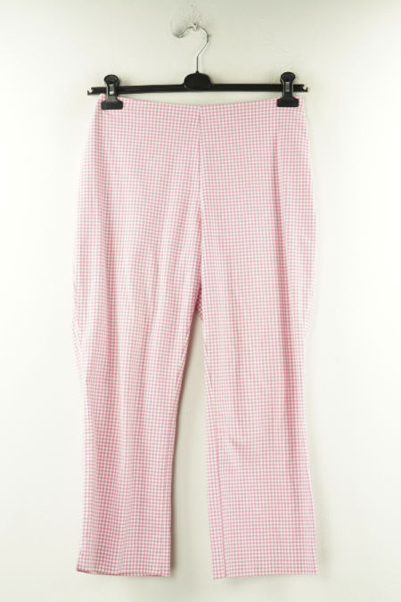 Spodnie 3/4 biało - różowe kratka