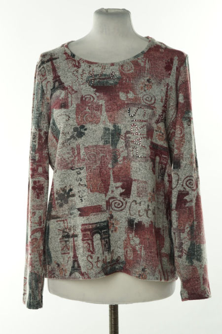 Bluzka szara w bordowe wzory