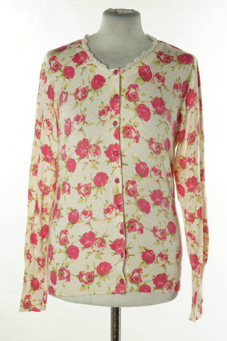 Kardigan biały w różowe kwiaty