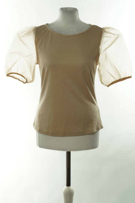 Bluzka beżowa z prześwitującymi rękawkami