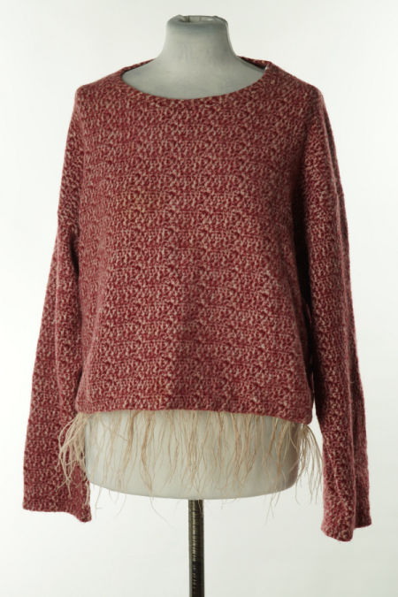 Sweter różowy melanż nietoperek z piórami