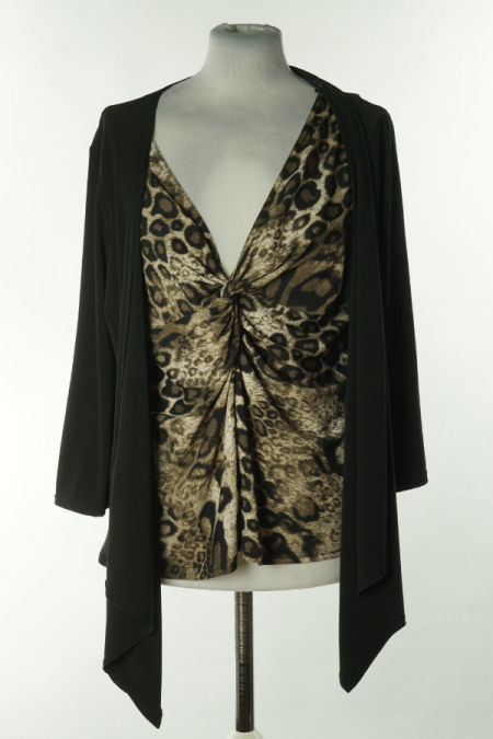 Bluzka czarna z beżową wstawką w cętki