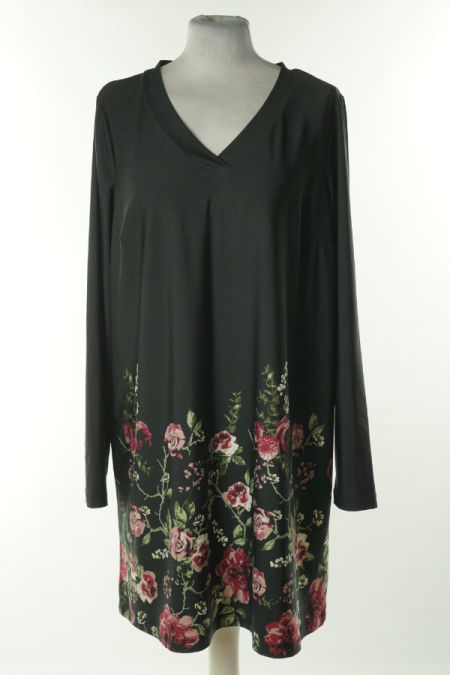 Sukienka z długim rękawem czarna w kwiaty