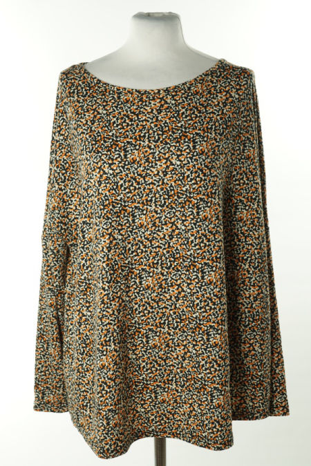 Bluzka czarna w beżowo-pomarańczowe ciapki