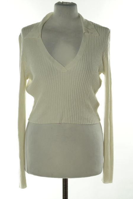 Bluzka biała prążkowana z kołnierzykiem