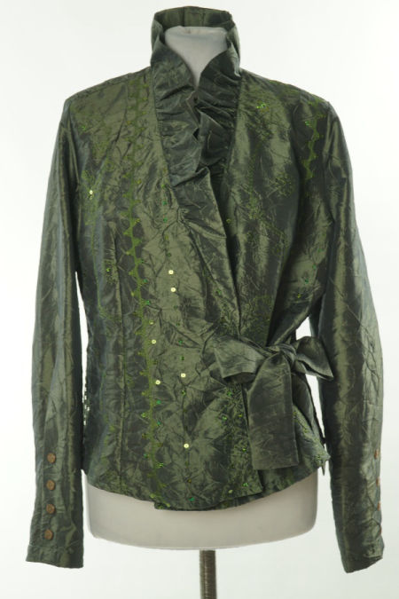 Bluzka ciemnozielona z wiązaniem i cekinami