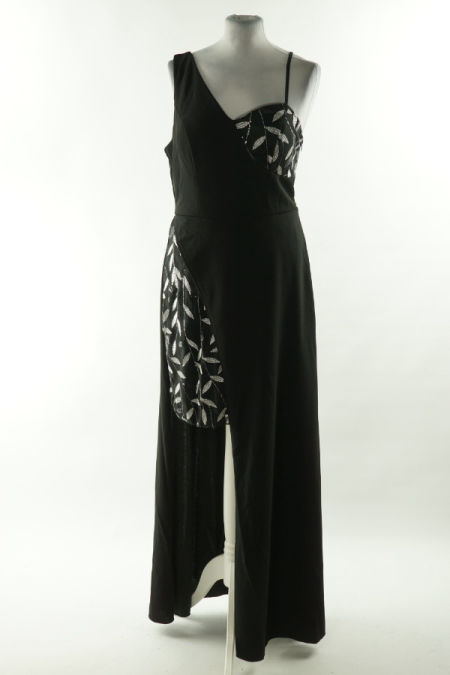 Sukienka czarna w srebny wzór z cekinami