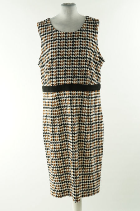 Sukienka biała w brązowo - czarny wzorek