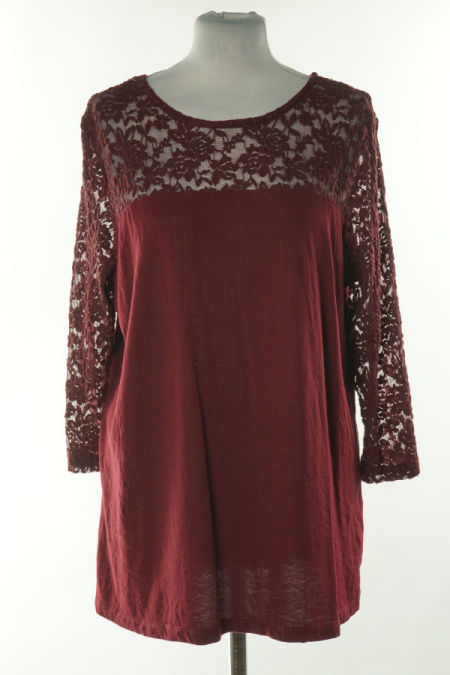 Bluzka bordowa z koronkową wstawką