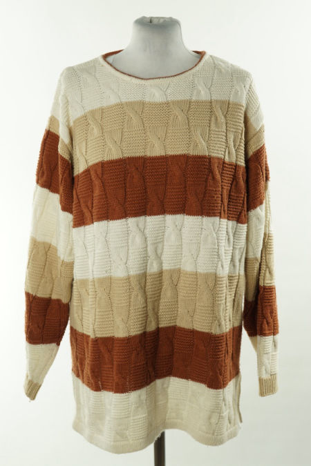 Sweter kremowy w brązowe paski(30%WEŁNY)