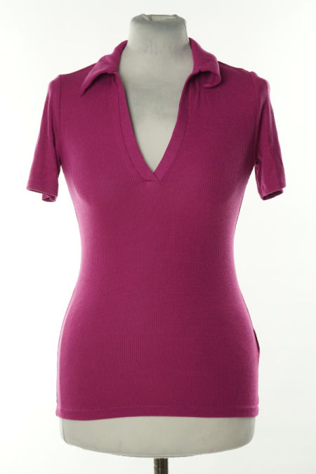 Koszulka fioletowa prążkowana z kołnierzykiem
