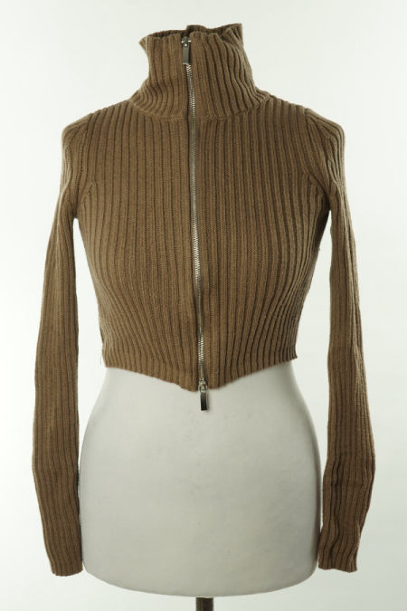 Kardigan golf brązowy sweterkowy prążkowany