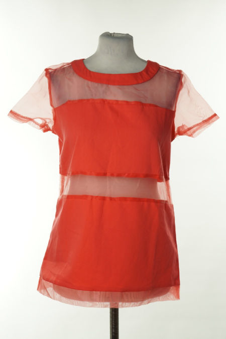 Bluzka koralowa z siateczkowymi wstawkami