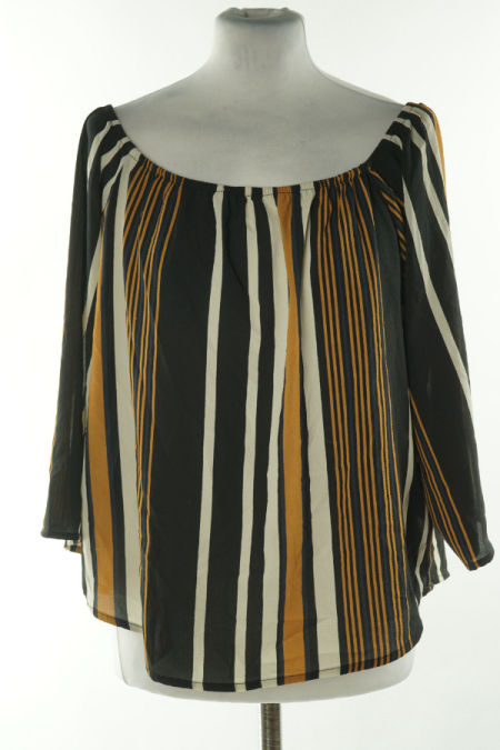 Bluzka czarna w beżowo-brązowe paski