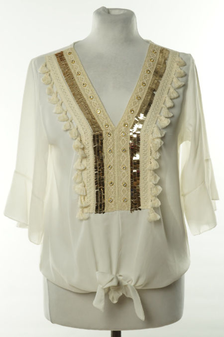 Bluzka kremowa ze złotymi zdobieniami 