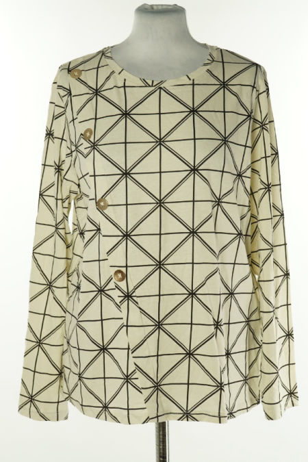 Bluzka beżowa w czarne wzory i guziki