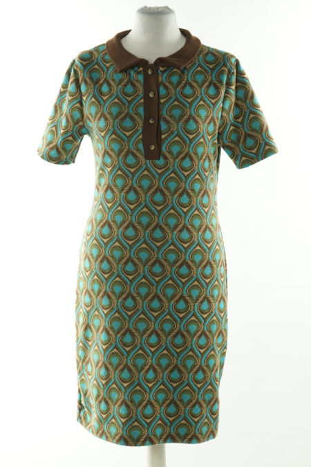 Sukienka niebiesko-brązowa wzorzysta sweterkowa