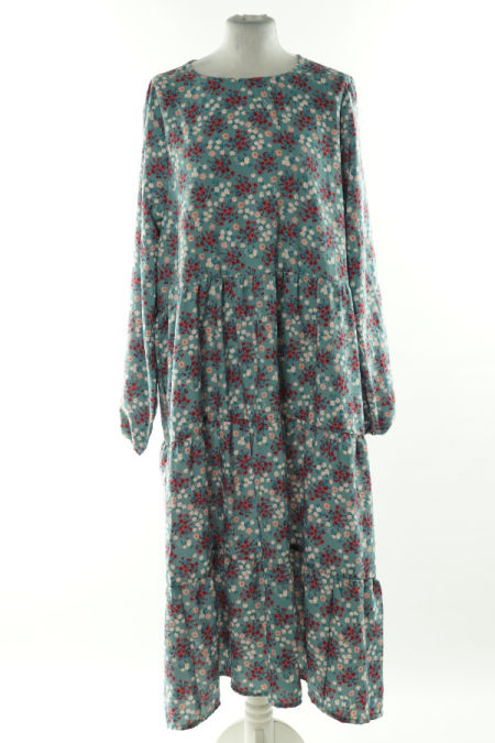 Sukienka niebieska w czerwono-różowe kwiatki