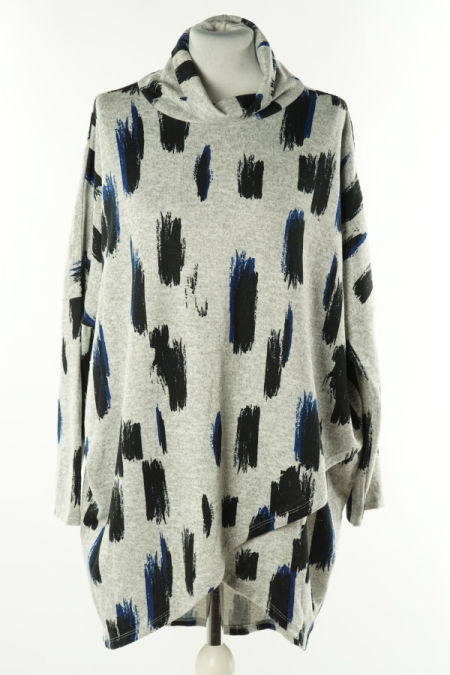 Tunika szara w czarno-granatowe mazaje