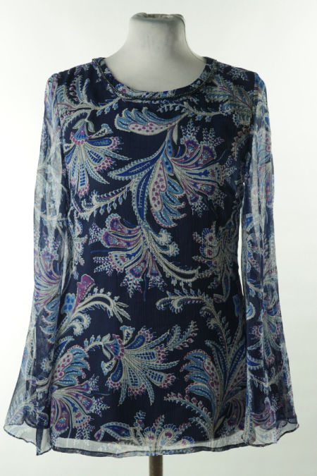 Bluzka granatowa z długim rękawem wzorzysta 