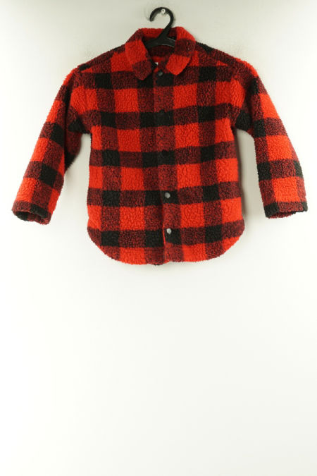 Płaszcz baranek czerwono-czarny w kratkę