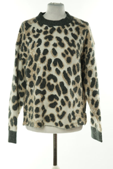 Sweter biały w szaro-beżowe cętki