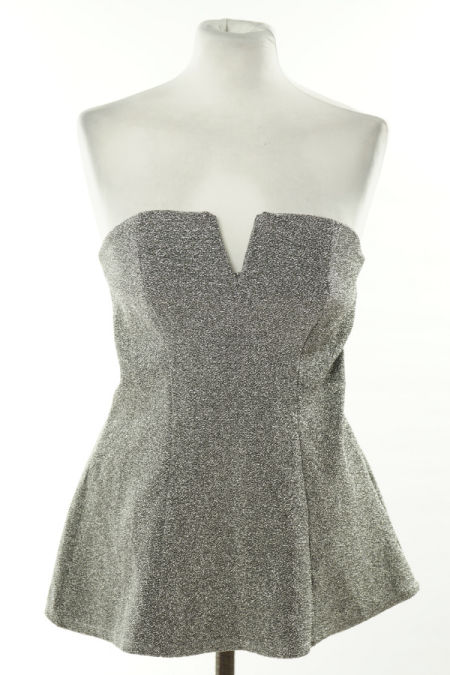 Bluzka bez ramiączek srebrna połyskująca 