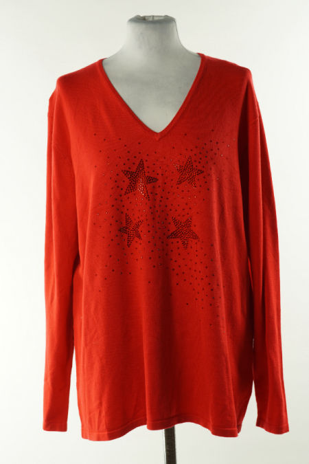 Sweter czerwony z dekoltem V 