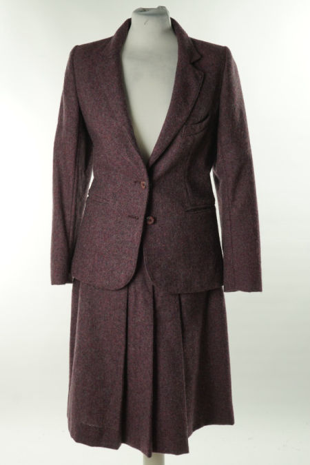 Żakiet+spódnica śliwkowa wełniana