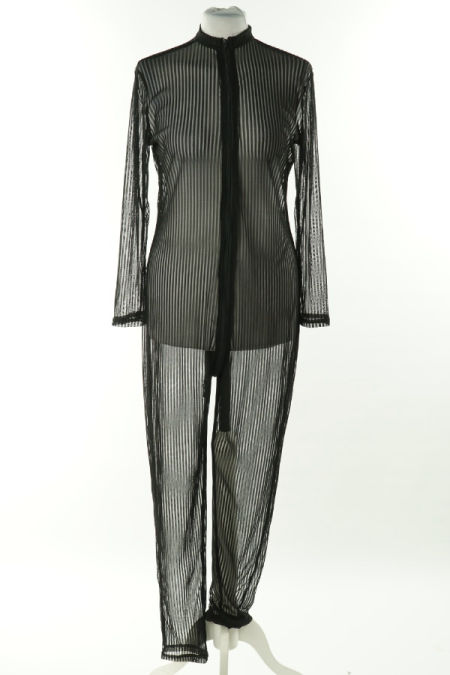 Kombinezon czarny w paski na suwak, prześwitujący