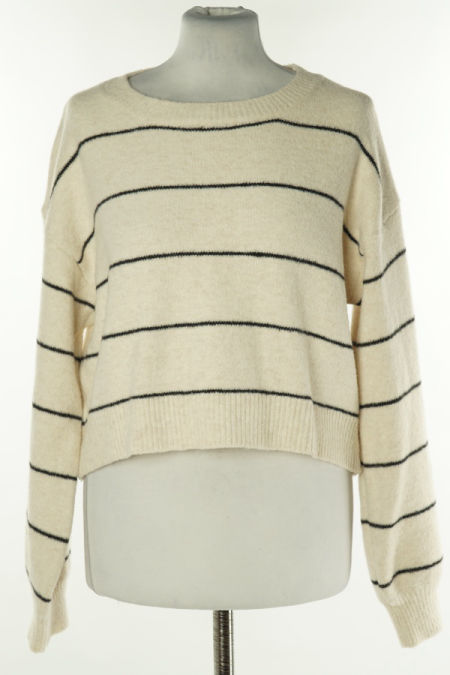 Sweter kremowy w cienkie czarne paski