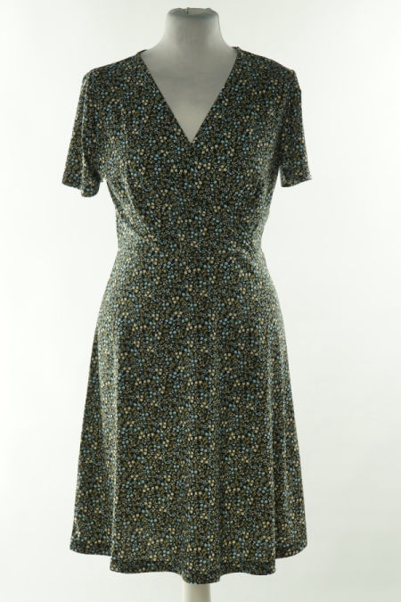 Sukienka czarna w niebiesko-beżowe kwiatki