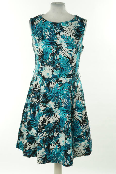 Sukienka biało-niebieska w liście