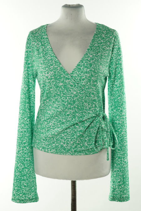 Bluzka zielono-biała, kopertowa