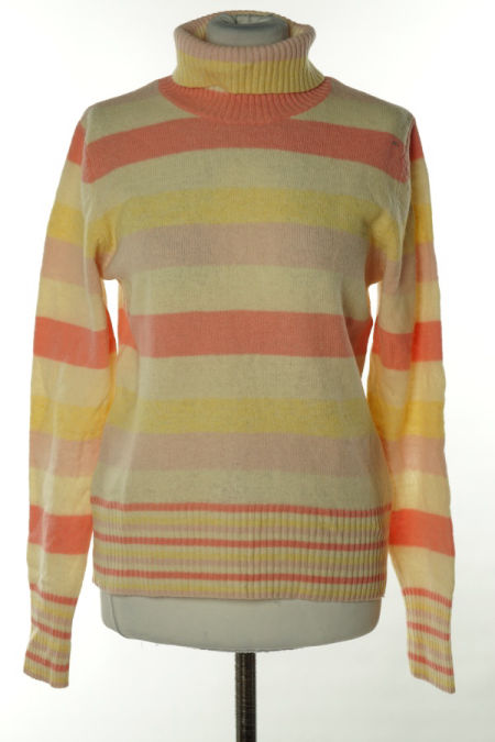 Sweter żółto-różowy pastelowy w paski wełniany