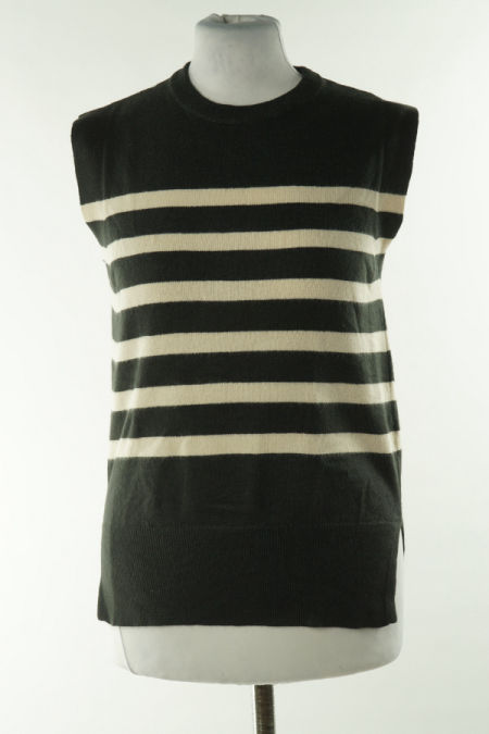 Kamizelka sweterkowa czarna w beżowe paski