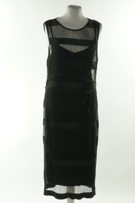 Sukienka czarna prążkowana z paskiem, H&M