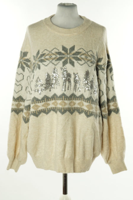 Sweter beżowy w cekinowe choinki