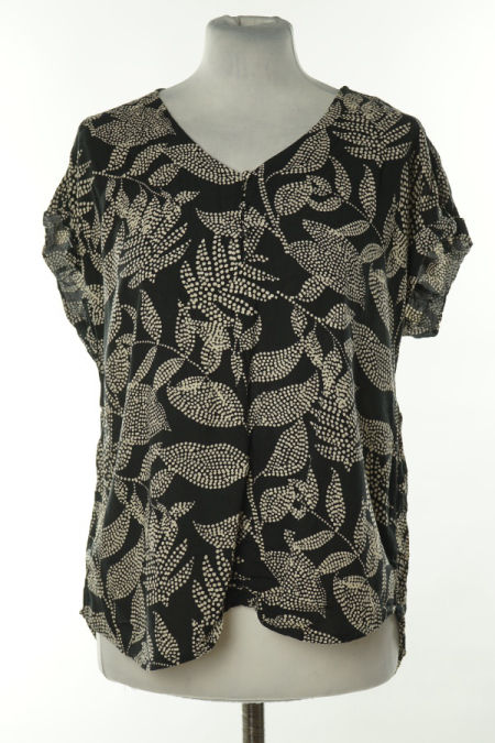 Bluzka czarna w beżowe liście