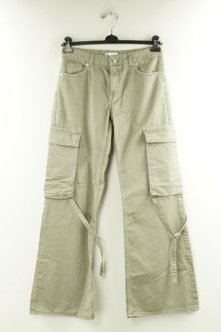 Spodnie jeansowe zielone z szerokimi nogawkami i dużymi kieszeniami