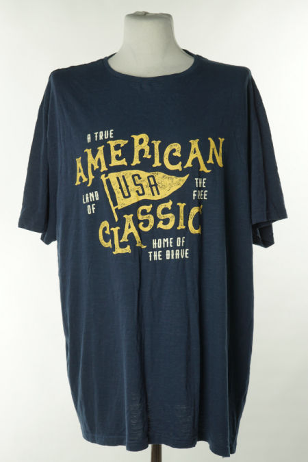 Koszulka granatowa z żółtymi i białymi napisami