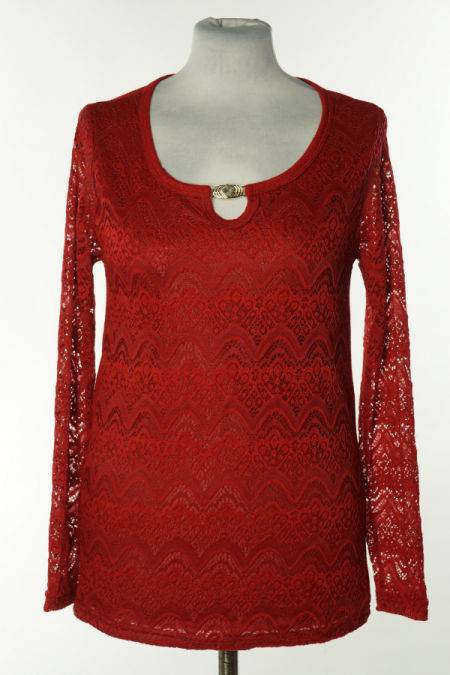 Bluzka czerwona sweterkowa z ażurowym wierzchem z przodu