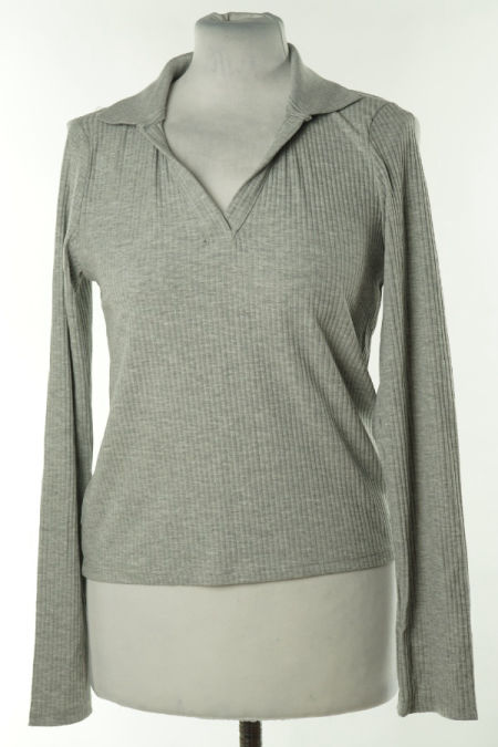 Bluzka szara prążkowana z kołnierzykiem